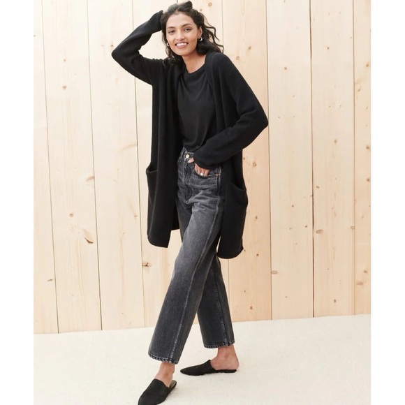 Jenni Kayne • Sweater Coat cardigan black merino wool yak knit minimalist open - Picture 3 of 10